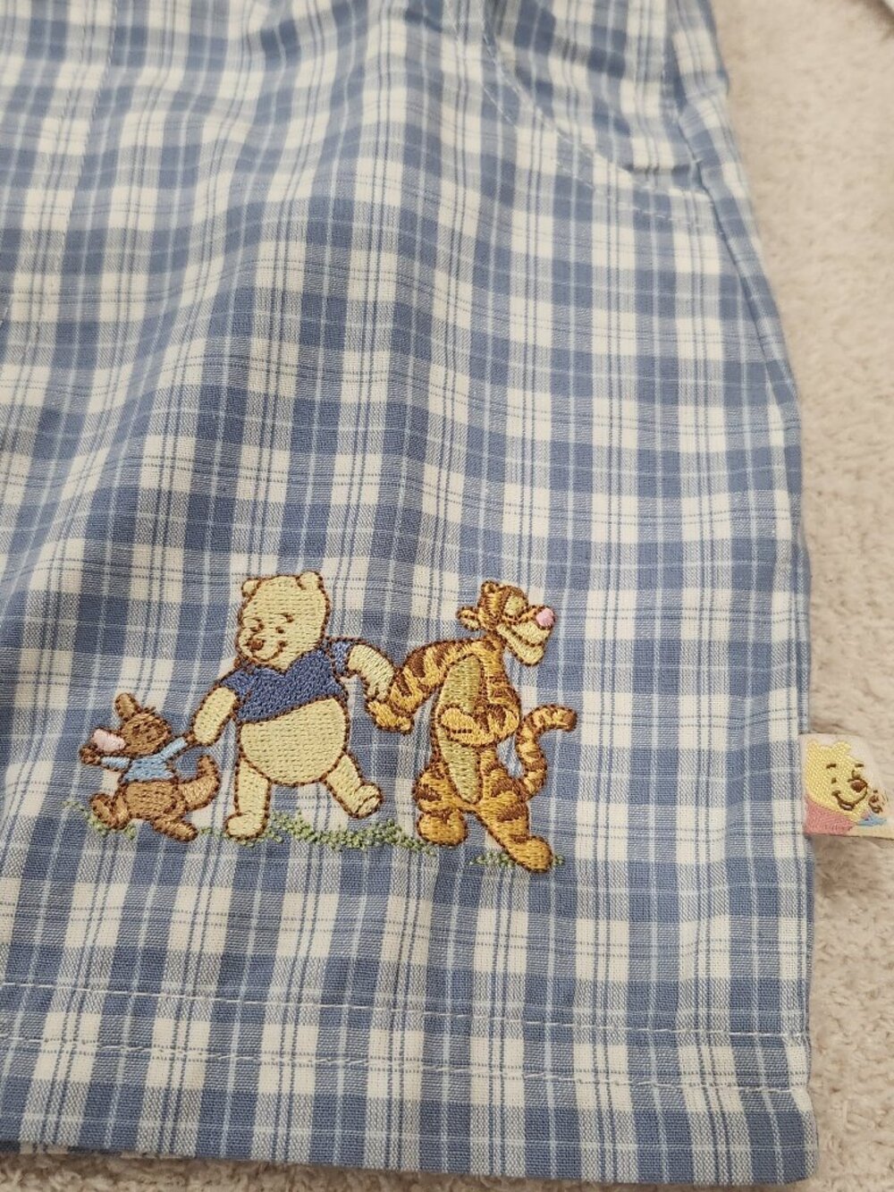 Disney - Baby Boys' 2-Pc Blue Plaid Pooh & Tigger Shortall - Picture 3 of 3